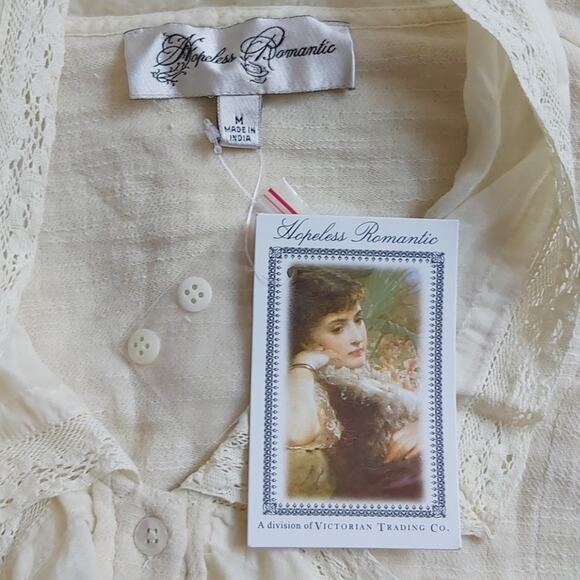 Hopeless Romantic Victoria Trading Co. Cotton Gauze Ruffle Blouse Size Medium - Picture 11 of 12